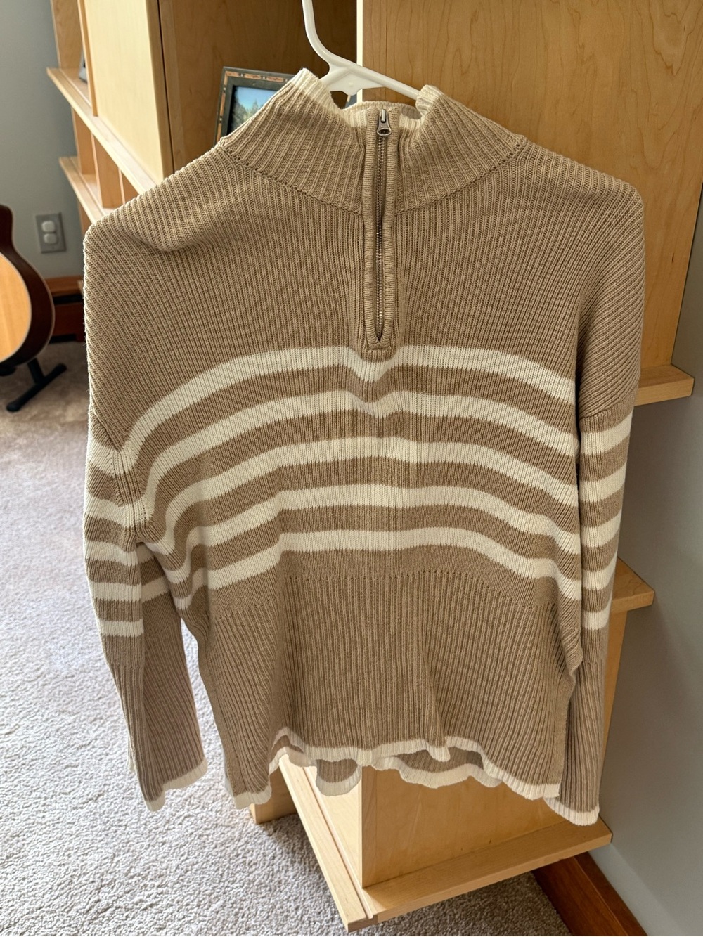 Rails Striped Half-Zip Turtleneck Sweater - Beige & Cream